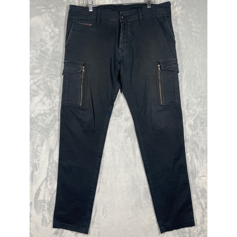Diesel P-TARY-ZIP-A Mens Black Cotton Stretch Zipper Cargo Pants 36x33